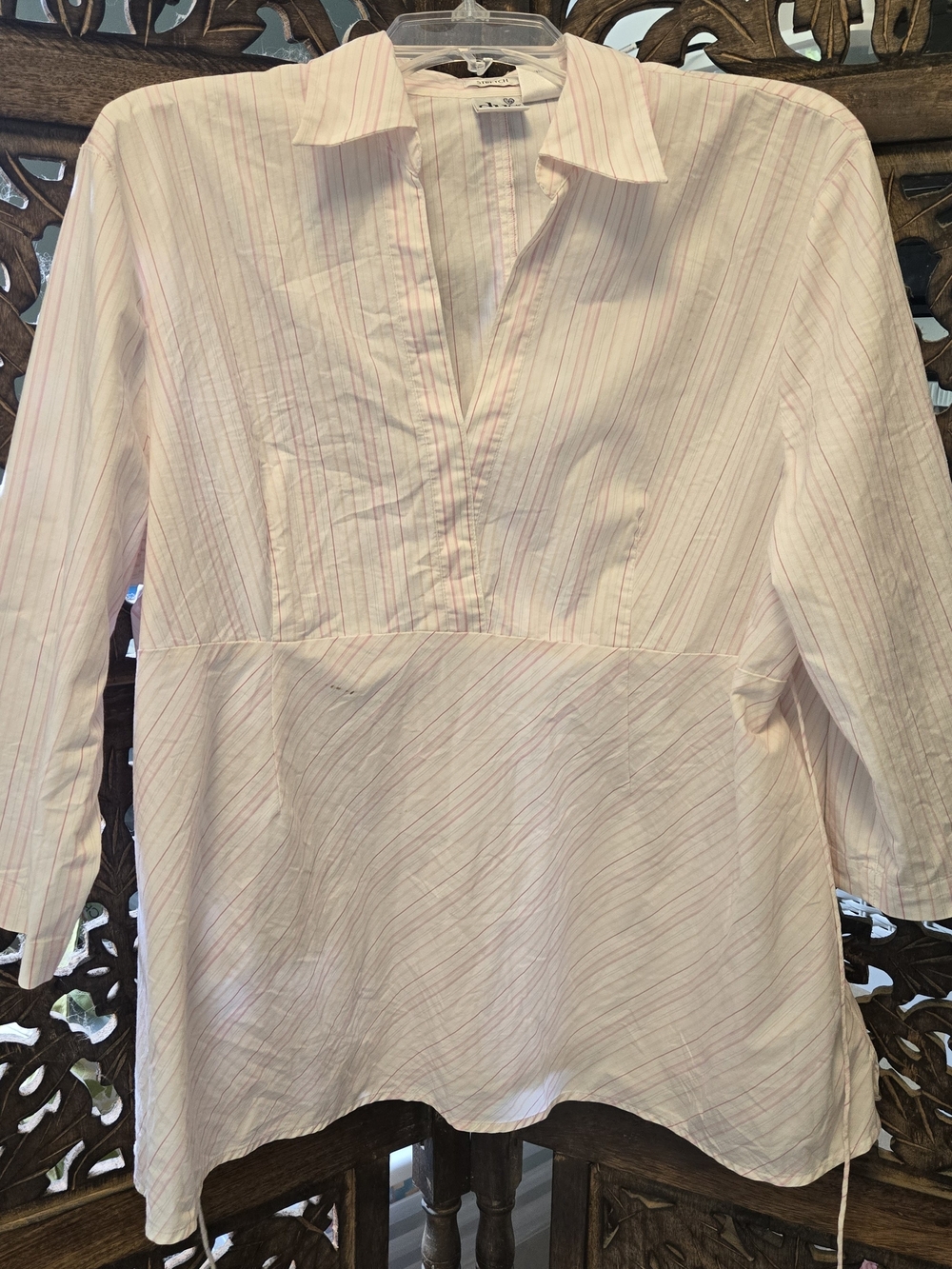Maternity Blouse By DUO Pale Pink Striped V-Neck Top With Tie Back